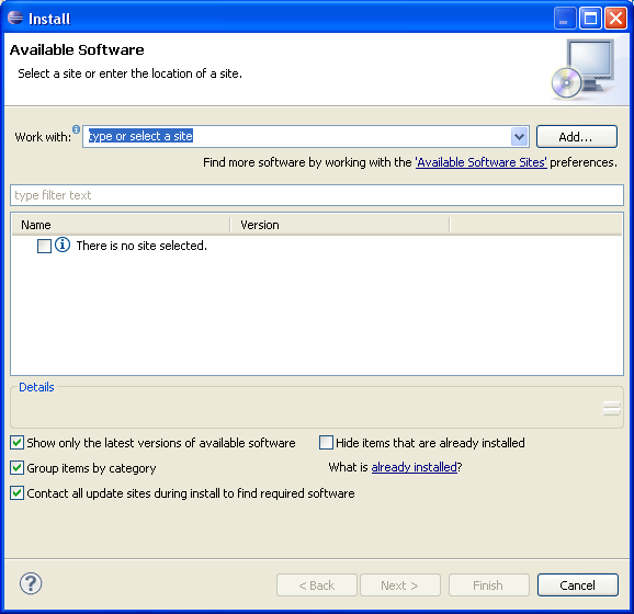Dialog box to install new software