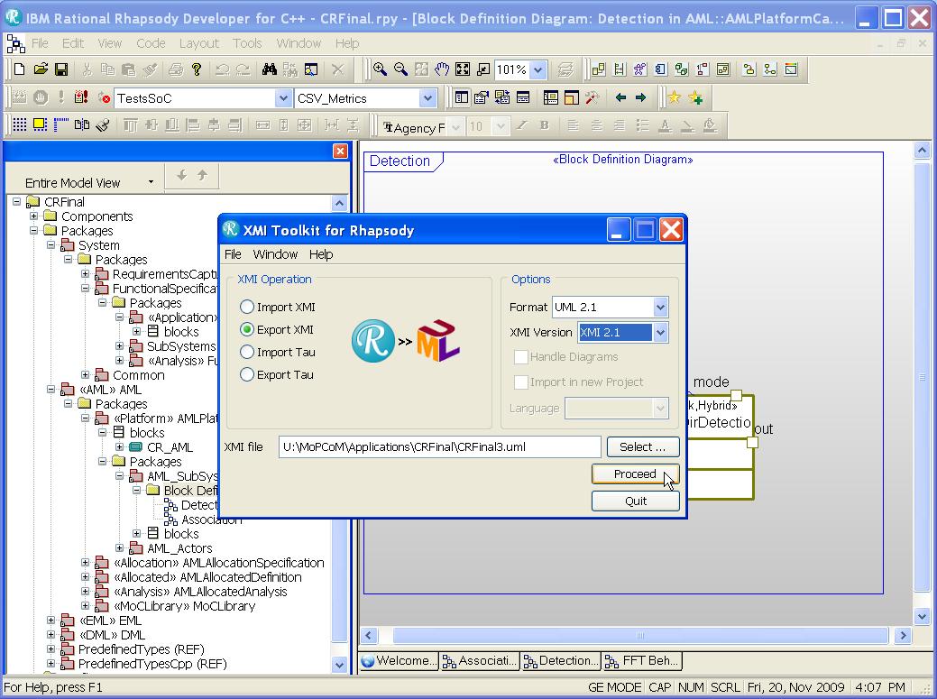 Example : Export from Rhapsody modeler to the XMI format supported by EMF